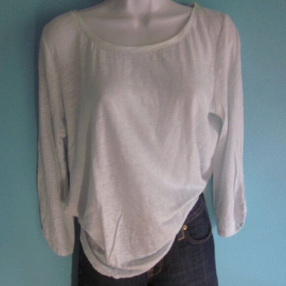 Ann Taylor Womens Size L Off White (Pale Green) Linen Pullover Summer 3/4 Sleeve - Picture 7 of 11